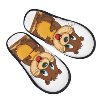 Generic Cotton Slippers Cartoon Animated Beaver Portable Plush Slippers Reusable Anti-Slide Slipper For Women Ladies Winter M