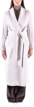 Max Mara Jas met sjaalkraag Logodetail - Dames - Jas met riem - Grijs - S - Wol - Jassen