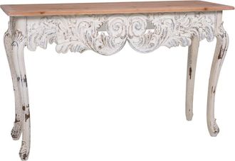 Wanderlust Deco Recibidor De Madera Blanco Envejecido Y Natural 120x40x77h Cm