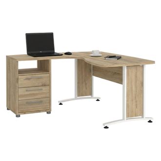 Dmora Dmora - Escritorio Estong, Escritorio Multiusos, Mesa De Oficina Para Pc, El Plan De Trabajo, 159x150 H75 Cm, Roble Y Blanco