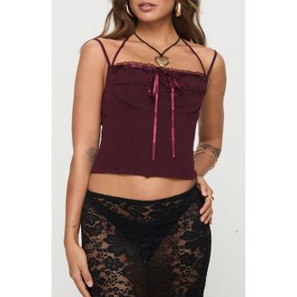 Princess Polly Trynia Lace Trim Camisole in Dark Red at Nordstrom Rack, Size 10