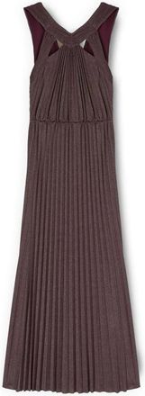 Motivi Lange geplooide jurk in lurex jersey - Dames - Avondkleed - Rood - 2XS - Polyester - Kleedjes