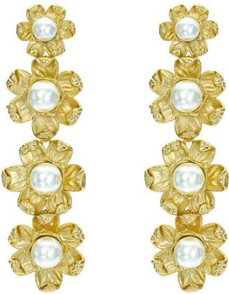 Ted Baker Darlena Daisy Faux Pearl Linear Drop Earrings in Gold Tone /Pearl at Nordstrom