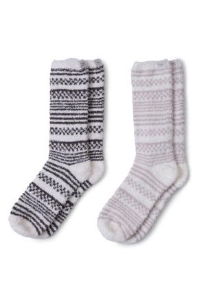 Barefoot Dreams CozyChic Checkered Striped Socks in Dark Moss-Stone Multi at Nordstrom