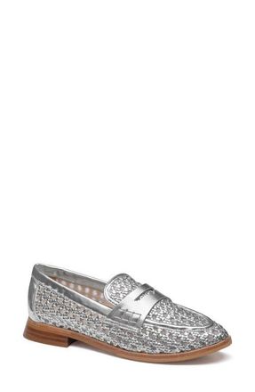 Johnston & Murphy Gillian Woven Penny Loafer in Silver Metallic Faux Leather at Nordstrom, Size 7.5