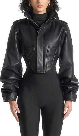 Mani&egrave;re De Voir Solange Tacked Sleeve Corset Jacket in Black at Nordstrom, Size 4