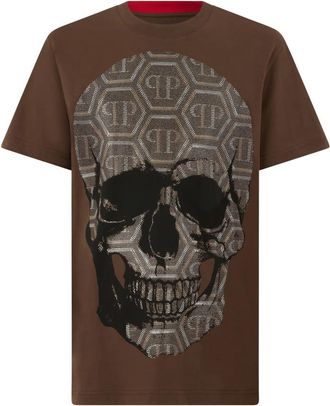 Philipp Plein T-shirt Ronde Hals Ss Skull - Heren - T-shirts - Bruin - M - Katoen - Tops