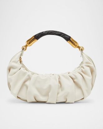 Balmain Ebene Medium Ruched Top-Handle Bag in Leather