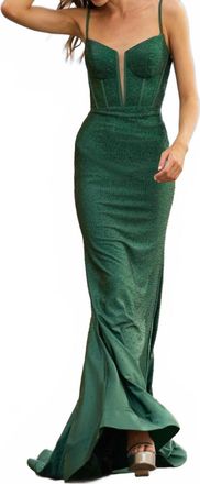 Sherri Hill Corset Top Embellished Dress In Emerald