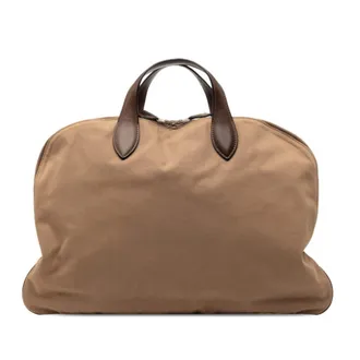 Herm&egrave;s Brown Canvas Leather Handbag Tote Bag (Pre-Owned)