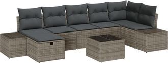 vidaXL Garden Sofa Set with Cushion 8 pcs Grey Poly rattan Vidaxl