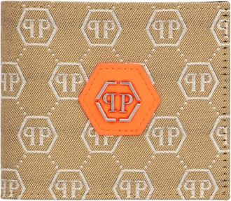 Philipp Plein French Wallet Jacquard Monogram - Heren - Portefeuilles - Beige - ONE Size - Leer - Accessoires