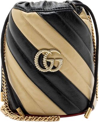 Gucci Beige Matelasse Leather Torchon Gg Marmont Small Bucket Bag (Authentic Pre-Loved)