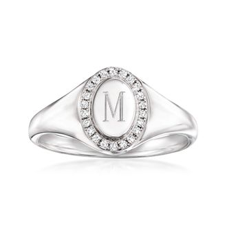 RS Pure by Ross-Simons Diamond Personalized Oval Signet Ring in Sterling Silver