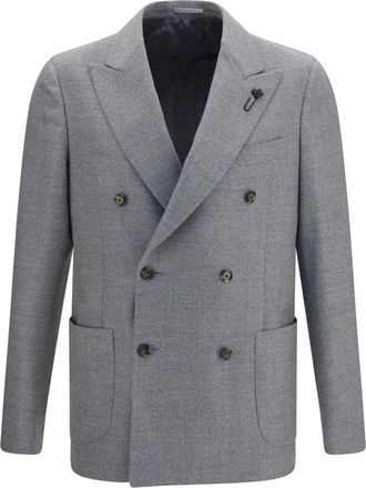 Lardini Mens Jacket Double-Breasted Wool-Blend Grey Merino Wool (ovis Aries)