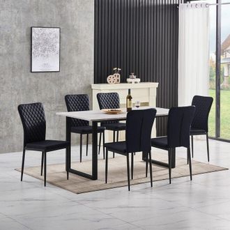 Ainpecca Ainpecca - Grey Dining Table and Chairs 6 Set Dining Room Chair Kitchen Home Office(table+6 black pu chairs)