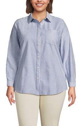 Lands End Oxford Shirt in Sapphire Gem Pinstripe at Nordstrom, Size 1X