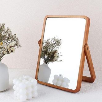 OEM Espejo De Maquillaje De Mesa De Madera, Peque&ntilde;o Espejo Cosm&eacute;tico Redondo/rectangular Con Soporte Ajustable