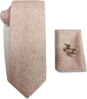 Generic L&L 100% Wool Tweed 3 Pcs Set Tie + Pocket Square + Cufflinks (Pink)