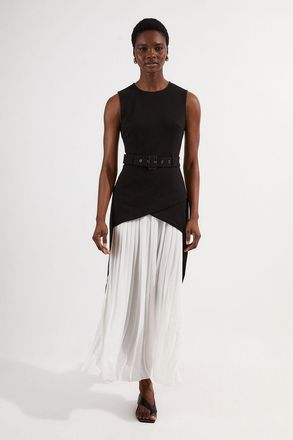 Karen Millen Womens Ponte And Georgette Jersey Pleated Maxi Dress - Monochrome Multi Viscose - Size X-Small