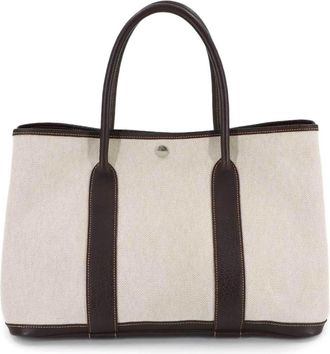 Herm&egrave;s Marron Natural Toile H Leather Handbag Tote Bag (Pre-Owned)