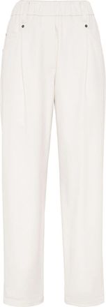 Brunello Cucinelli straight-leg cotton trousers - women - Elastane/Cotton - 44 - Neutrals