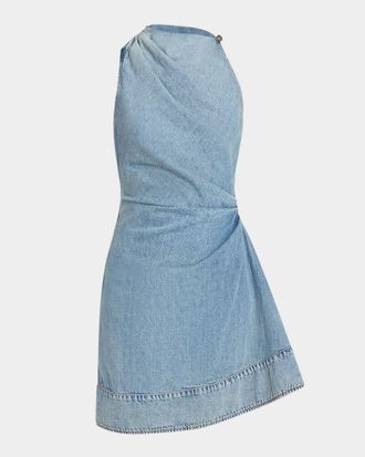 Alexander McQueen Pleated Denim Halter Mini Dress