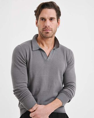 Jacamo Charcoal Knitted Trophy Neck Polo