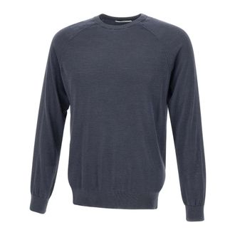 KANGRA Round-neck Knitwear, male, Blue, Size: 4XL Silk-Cashmere Crew Neck Sweater