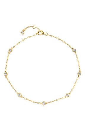Crislu Aura Cubic Zirconia Station Anklet in 18Kyg/Clear Stone at Nordstrom, Size Medium