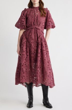 AllSaints Odette Eyelet Embroidered Dress in Raspberry Pink at Nordstrom, Size 12 Us
