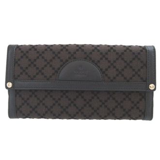 Gucci Black Brown Canvas Leather Long Wallet (Bi-Fold) (Pre-Owned)