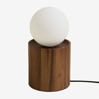 Sklum L&aacute;mpara De Mesa Con Base Cil&iacute;ndrica En Madera De Acacia Freidy Sklum