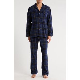 Majestic International Holiday Homecoming Cotton Flannel Pajamas in Cobalt/Black at Nordstrom Rack, Size Medium
