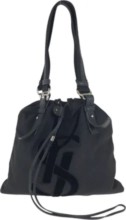 Saint Laurent Black Canvas Leather Shoulder Bag Tote Bag (Pre-Owned)