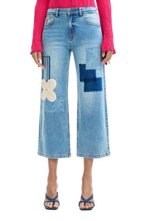 Desigual Patchwork Crop Jeans in Medium Blue at Nordstrom, Size 42