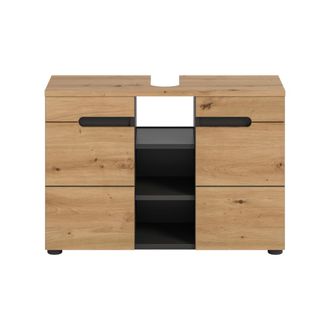 Calicosy Mueble bajo lavabo 2 puertas y 3 nichos con efecto roble y gris l80 cm