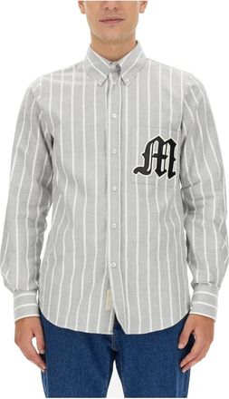 Msgm Katoenen overhemd met monogram - Heren - Casual Overhemden - Grijs - M - Katoen - Overhemden