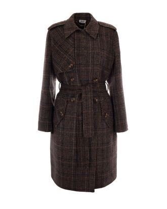 Liu Jo Classic Camel Check Long Coat with Adjustable Waistbelt