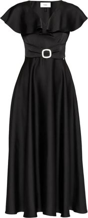 Nissa Abito in raso con cintura - Nero
