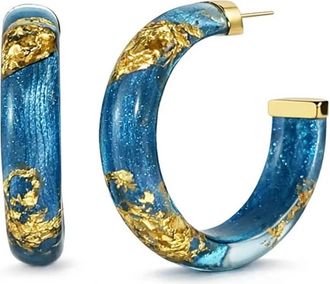 Gold & Honey Womens Small Lucite Hoop Earrings In Santorini Gold Leaf