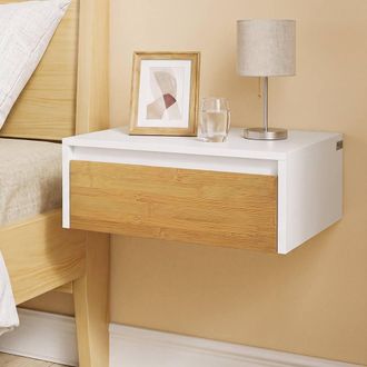 SoBuy Floating Nightstand - LED Underlight in White
