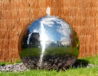 PRIMROSE Water Feature Polished Stainless Steel Sphere Fountain Lights 75cm in Silver
