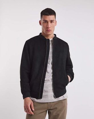 Jacamo Black Faux Suede Bomber Jacket