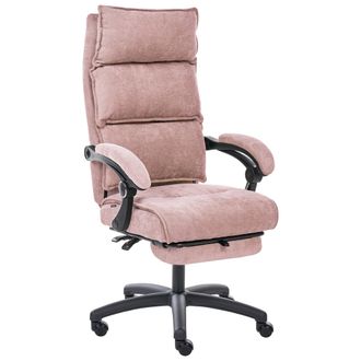 Beliani Silla De Oficina Profesional Giratoria Tapizado De Chenilla Reposapi&eacute;s Reposacabezas Altura Ajustable Asiento Neum&aacute;tico Inclinable Rosa Pastel Eaton