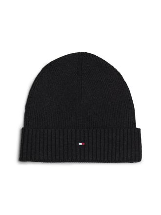 Tommy Hilfiger Strickm&uuml;tze TOMMY HILFIGER TH FLAG PIMA COTTON BEANIE, grau (charcoal gray), Baumwollmischung, M&uuml;tzen Strickm&uuml;tze, Beanie mit Logostickerei, mit Kasch