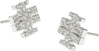 Tory Burch Womens Earrings Kira Silver-Plated Metallic Brass