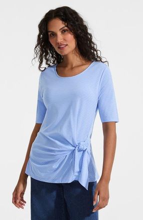 Lands End Lightweight Jersey Tie Front Top in Clear Blue Sky Thin Stripe at Nordstrom, Size X-Small