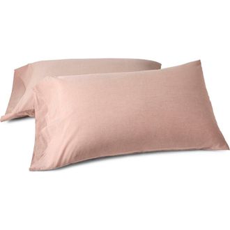 Coyuchi Crinkled Organic Cotton Percale Pillowcases in Praline Chambray at Nordstrom, Size Standard