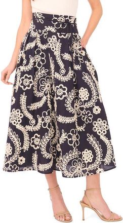 Ted Baker Guinevere Floral Embroidered Cotton Midi Skirt in Emerald Berry at Nordstrom, Size 10
